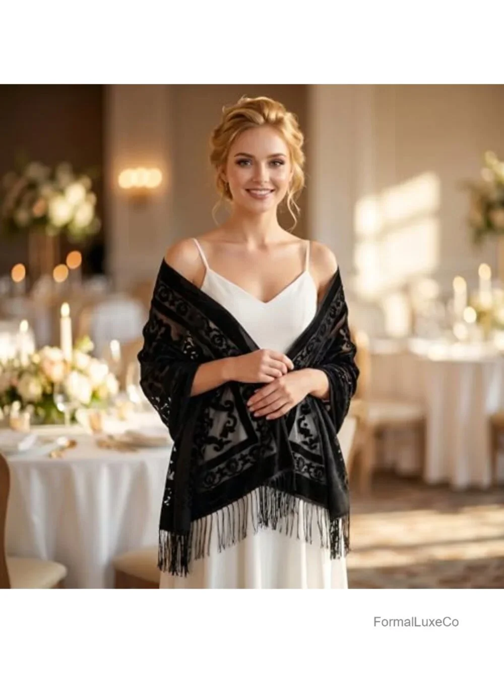 Elegant Velvet Shawl and Wrap for Evening Dresses Wedding Sheer Scarf